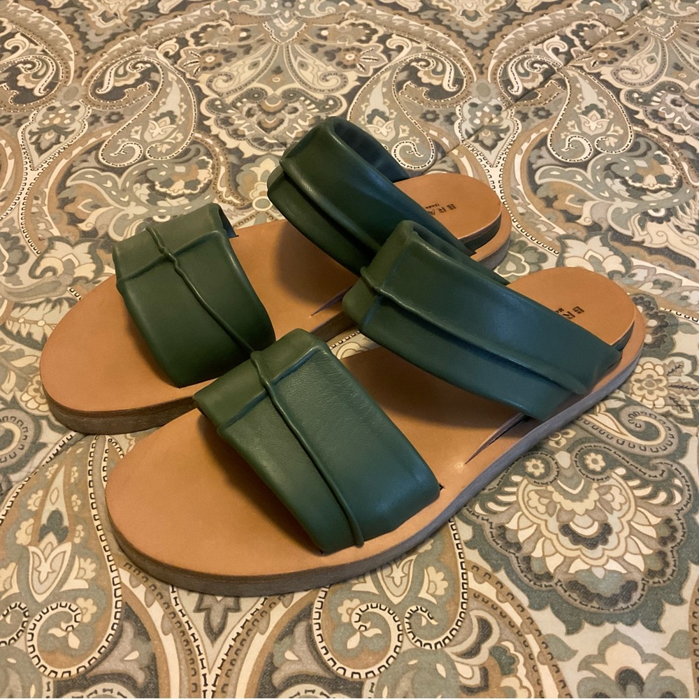 New Brador Malibu Green Leather Slide Sandals EU 40 US 10 Made in Italy